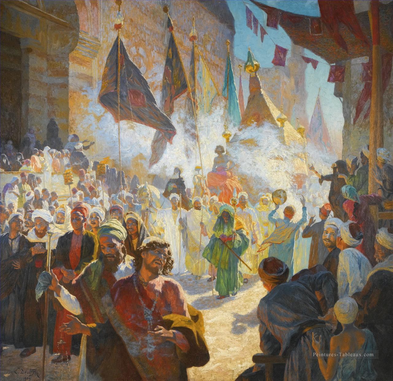 LA PROCESSION du MAHMAL dans les rues du Caire Ludwig Deutsch Orientalism Peintures à l'huile